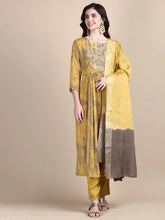 Women Floral Mustard Straight Kurta Set with Dupatta-BCK-1818-Mustard